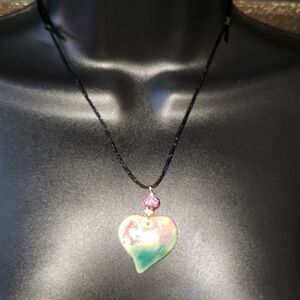 "5/$25"Adjustable clay pendant heart necklace